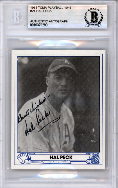 Hal Peck Autographed 1983 TCMA 1945 Play Ball Reprint Card #21 Philadelphia A's Beckett BAS #10379290