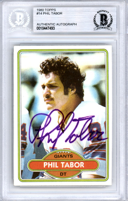 Phil Tabor Autographed 1980 Topps Card #14 New York Giants Beckett BAS #10447493