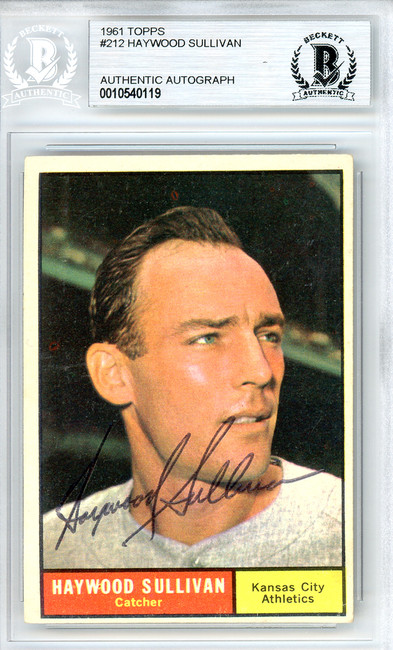 Haywood Sullivan Autographed 1961 Topps Card #212 Oakland A's Beckett BAS #10540119