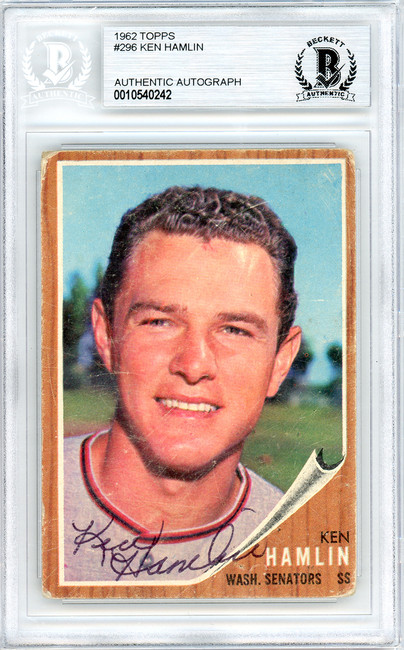 Ken Hamlin Autographed 1962 Topps Card #296 Washington Senators Beckett BAS #10540242