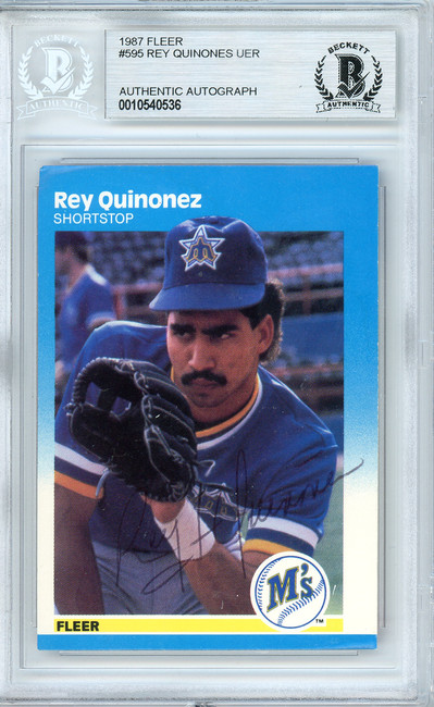 Rey Quinones Autographed 1987 Fleer Card #595 Seattle Mariners Beckett BAS #10540536