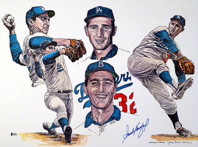 Sandy Koufax Autographed 18x24 Lithograph Los Angeles Dodgers Beckett BAS Stock #135227