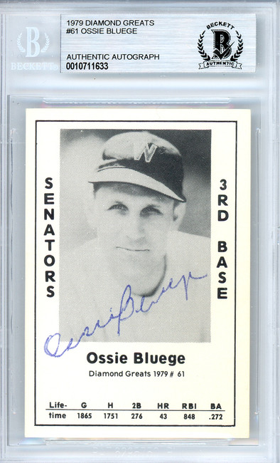 Ossie Bluege Autographed 1979 Diamond Greats Card #61 Washington Senators Beckett BAS #10711633