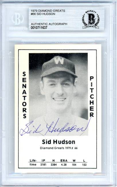 Sid Hudson Autographed 1979 Diamond Greats Card #66 Washington Senators Beckett BAS #10711637