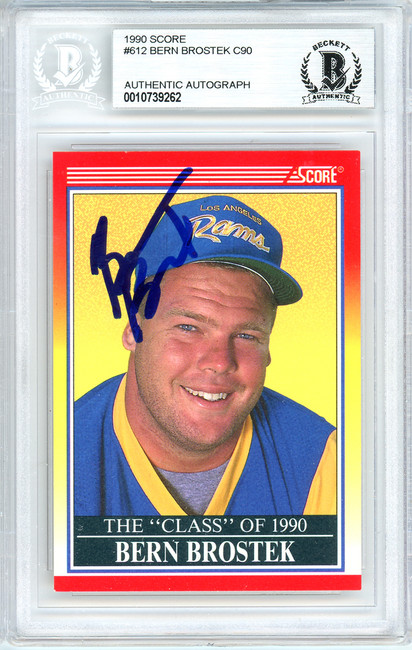 Bern Brostek Autographed 1990 Score Rookie Card #612 Los Angeles Rams Beckett BAS #10739262