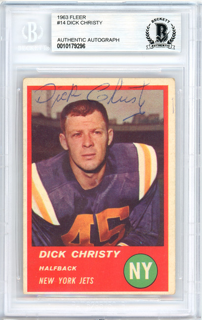 Dick Christy Autographed 1963 Fleer Card #14 New York Jets Beckett BAS #10179296