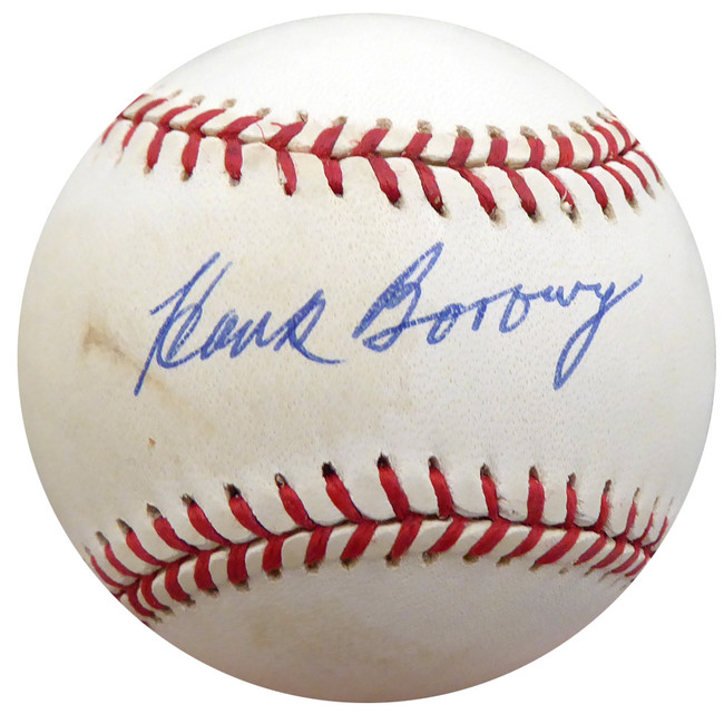 Hank Borowy Autographed Official AL Baseball New York Yankees, Chicago Cubs Beckett BAS #F26231