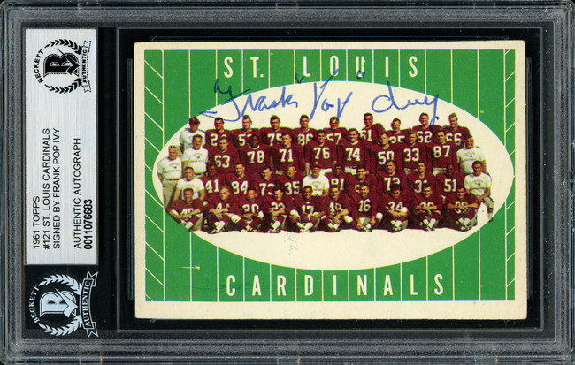 Frank "Pop" Ivy Autographed 1961 Topps Card #121 St. Louis Cardinals Beckett BAS #11076683