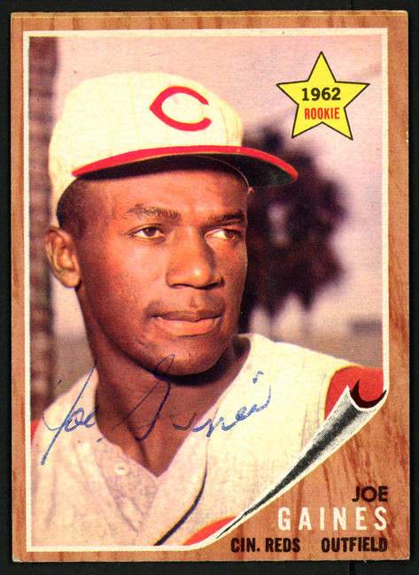 Joe Gaines Autographed 1962 Topps Rookie Card #414 Cincinnati Reds SKU #149723