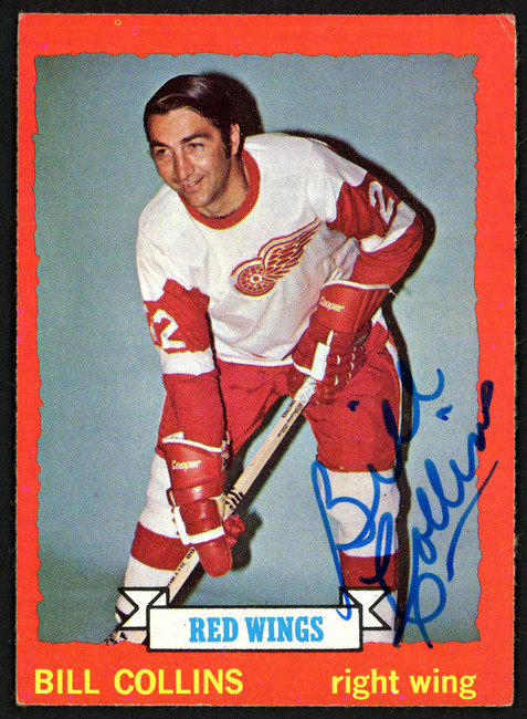 Bill Collins Autographed 1973-74 Topps Card #158 Detroit Red Wings SKU #149987