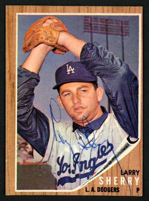 Larry Sherry Autographed 1962 Topps Card #435 Los Angeles Dodgers SKU #150012