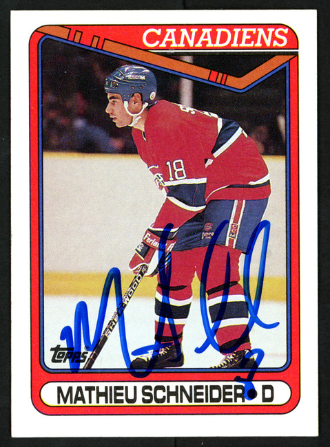 Mathieu Schneider Autographed 1990-91 Topps Rookie Card #372 Montreal Canadiens SKU #150161