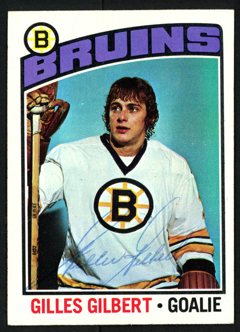 Gilles Gilbert Autographed 1976-77 Topps Card #255 Boston Bruins SKU #150200