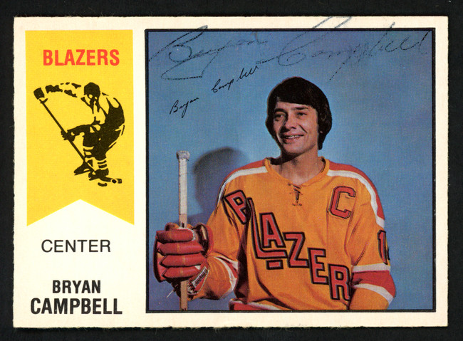 Bryan Campbell Autographed 1974-75 WHA O-Pee-Chee Card #6 Vancouver Blazers "To John" Signed Twice SKU #151899