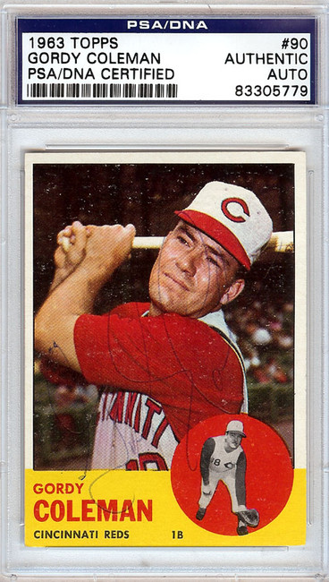 Gordy Coleman Autographed 1963 Topps Card #90 Cincinnati Reds PSA/DNA #83305779