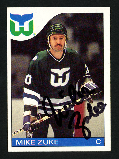 Mike Zuke Autographed 1985-86 Topps Card #19 Hartford Whalers SKU #154129