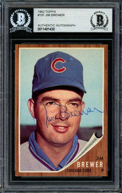 Jim Brewer Autographed 1962 Topps Card #191 Chicago Cubs Beckett BAS #11481430
