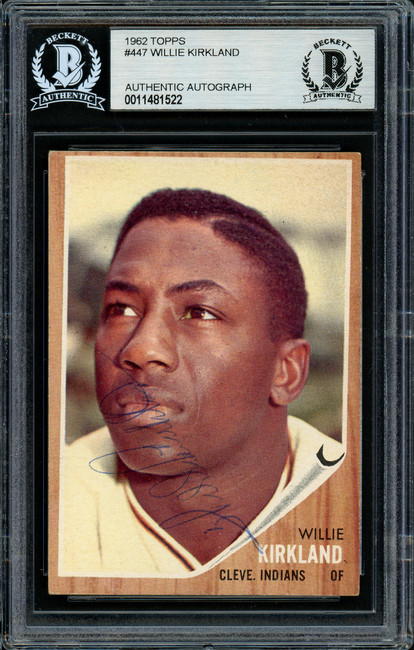 Willie Kirkland Autographed 1962 Topps Card #447 Cleveland Indians Beckett BAS #11481522