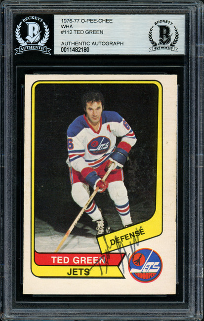 Ted Green Autographed 1976-77 WHA O-Pee-Chee Card #112 Winnipeg Jets Beckett BAS #11482180