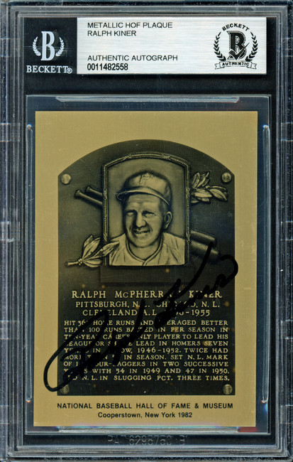 Ralph Kiner Autographed 1982 Metallic HOF Plaque Card Pittsburgh Pirates Beckett BAS #11482558