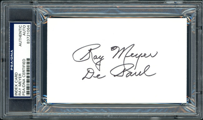 Ray Meyer Autographed 3x5 Index Card DePaul Blue Demons Coach "DePaul" PSA/DNA #83721064