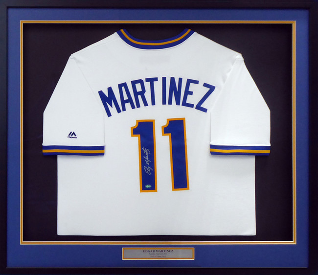 Seattle Mariners Edgar Martinez Autographed Framed White Majestic Cool Base Cooperstown Throwback Jersey MCS Holo Stock #158291