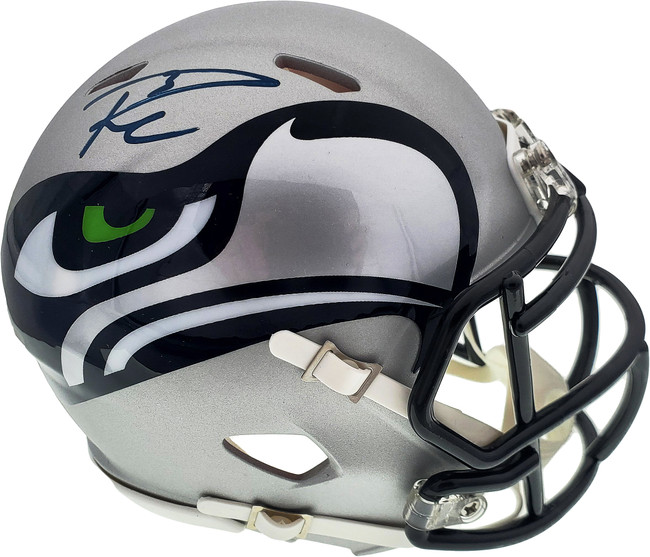 Russell Wilson Autographed AMP Seattle Seahawks Speed Mini Helmet In Blue RW Holo Stock #159115