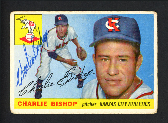 Charlie Bishop Autographed 1955 Topps Card #96 Kansas City A's SKU #162227