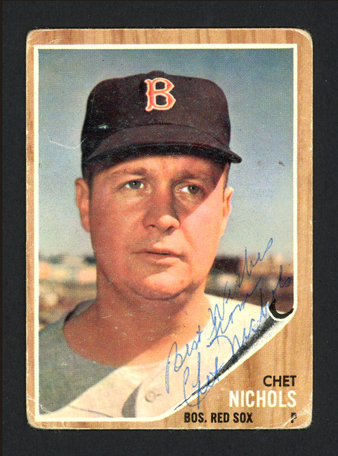 Chet Nichols Autographed 1962 Topps Card #403 Boston Red Sox "Best Wishes" SKU #162320