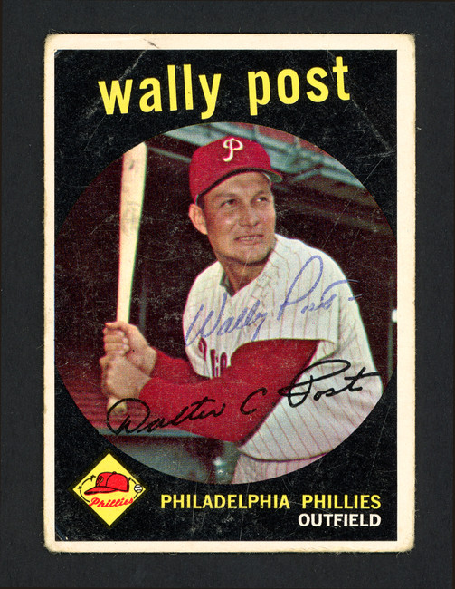 Wally Post Autographed 1959 Topps Card #398 Philadelphia Phillies SKU #162326