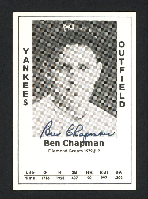 Ben Chapman Autographed 1979 Diamond Greats Card #2 New York Yankees SKU #163893