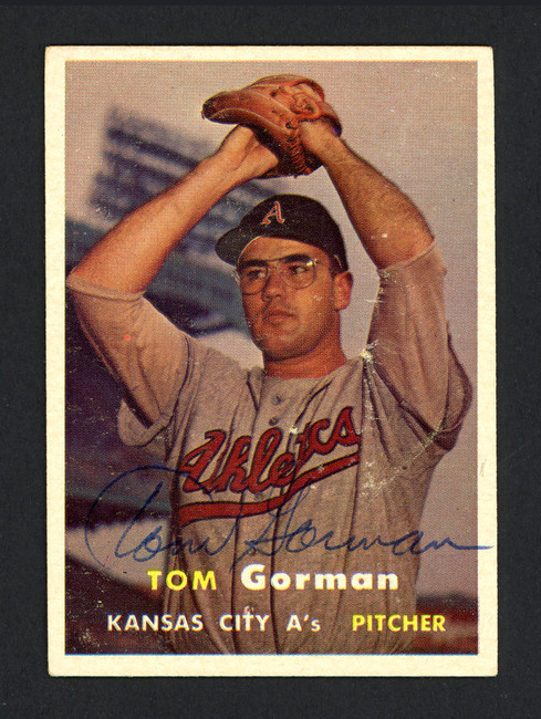 Tom Gorman Autographed 1957 Topps Card #87 Kansas City A's SKU #164379