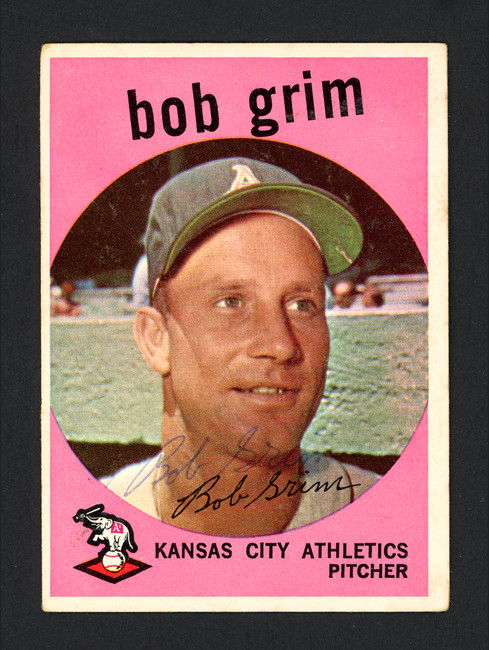 Bob Grim Autographed 1959 Topps Card #423 Kansas City A's SKU #164432