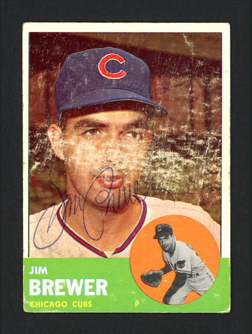 Jim Brewer Autographed 1963 Topps Card #309 Chicago Cubs SKU #165212