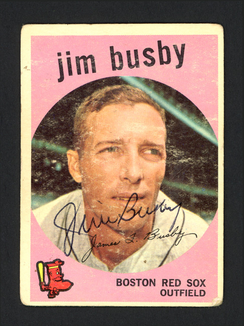 Jim Busby Autographed 1959 Topps Card #185 Boston Red Sox SKU #165340