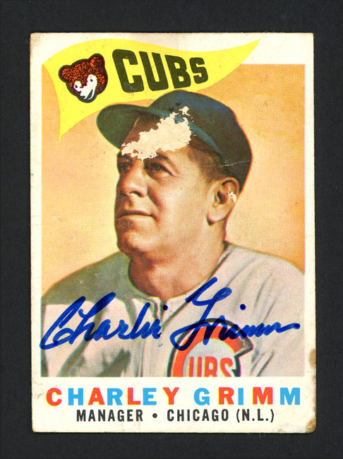Charlie Grimm Autographed 1960 Topps Card #217 Chicago Cubs Manager SKU #165345
