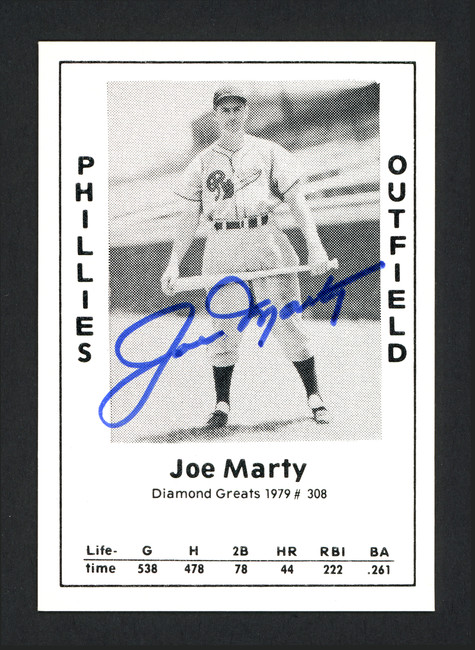 Joe Marty Autographed 1979 Diamond Greats Card #308 Philadelphia Phillies SKU #165887
