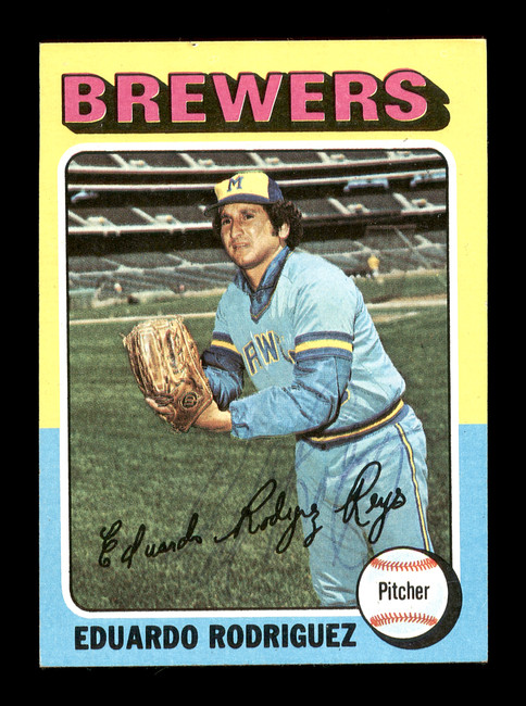 Eduardo Rodriguez Autographed 1975 Topps Mini Card #582 Milwaukee Brewers SKU #168674