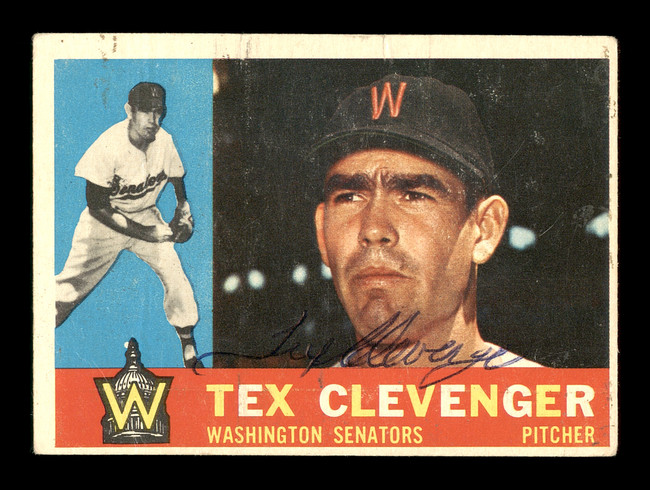 Tex Clevenger Autographed 1960 Topps Card #392 Washington Senators SKU #169663