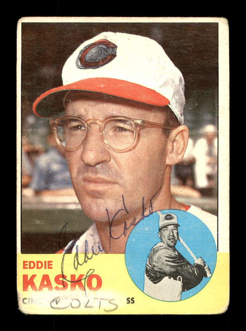 Eddie Kasko Autographed 1963 Topps Card #498 Cincinnati Reds SKU #170198
