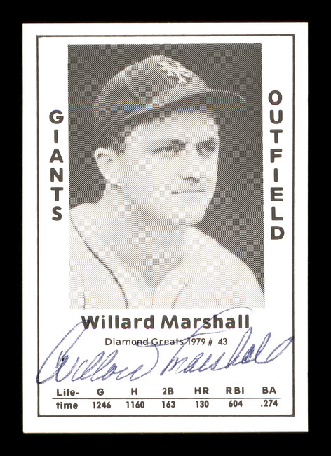 Willard Marshall Autographed 1979 Diamond Greats Card #43 New York Giants SKU #171758