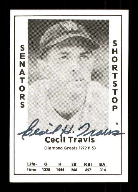 Cecil Travis Autographed 1979 Diamond Greats Card #53 Washington Senators SKU #172097