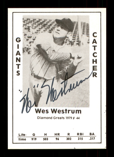 Wes Westrum Autographed 1979 Diamond Greats Card #44 New York Giants SKU #172137