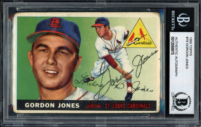 Gordon Jones Autographed 1955 Topps Rookie Card #78 St. Louis Cardinals Beckett BAS #12058875