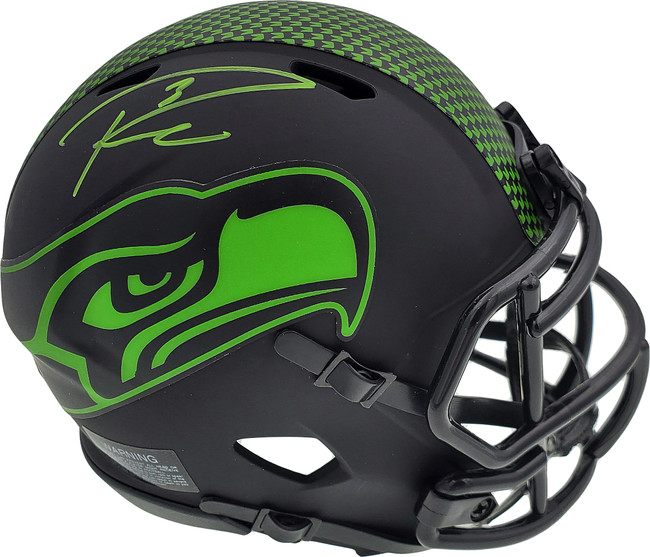 Russell Wilson Autographed Eclipse Black Seattle Seahawks Speed Mini Helmet In Green RW Holo Stock #178960