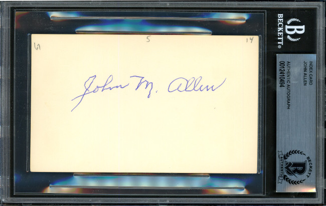 John M. Allen Autographed 3x5 Index Card Baltimore Terrapins Died 1967 Beckett BAS #12410494