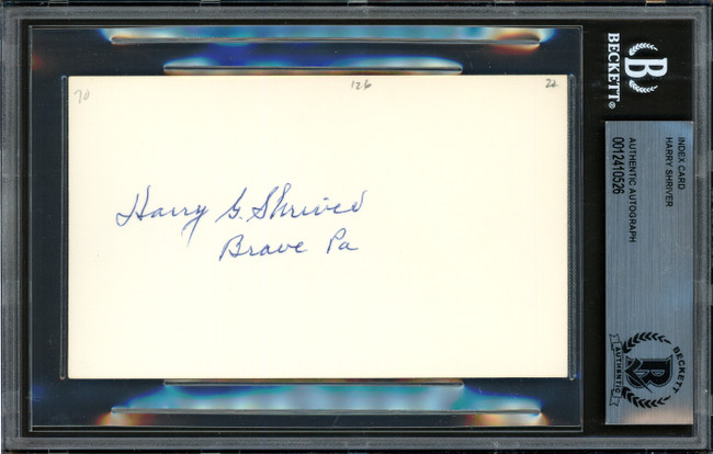 Harry Shriver Autographed 3x5 Index Card Brooklyn Dodgers Beckett BAS #12410526