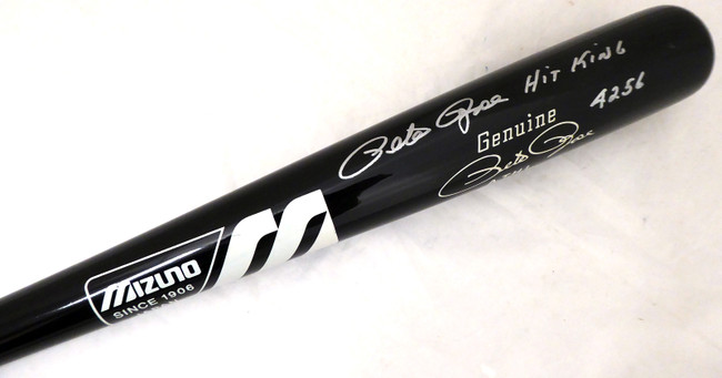 Pete Rose Autographed Mizuno Bat Cincinnati Reds Stat Bat "Hit King, 4256, ROY & MVP" (Light Signature) PR Holo #006995