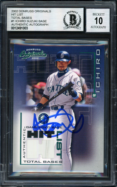 Ichiro Suzuki Autographed 2002 Donruss Originals Hit List Base Card #HL-1 Seattle Mariners #89/316 Auto Grade 10 Beckett BAS #12491003