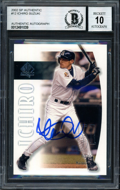 Ichiro Suzuki Autographed 2002 SP Authentic Card #12 Seattle Mariners Auto Grade 10 Beckett BAS #12491039